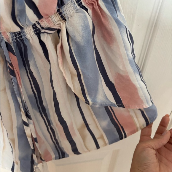 Striped Off-Shoulder Romper - Blue, Pink, White - Picture 6 of 9